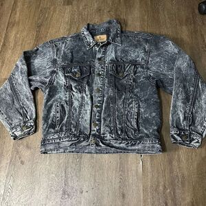Vintage 90's Liz Wear Dark Gray Acid Wash Denim Jean Jacket Womens Size Large